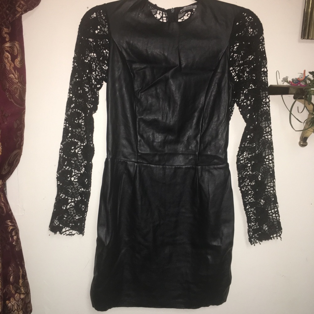 Zara Faux Leather long sleeve Crotchet dress